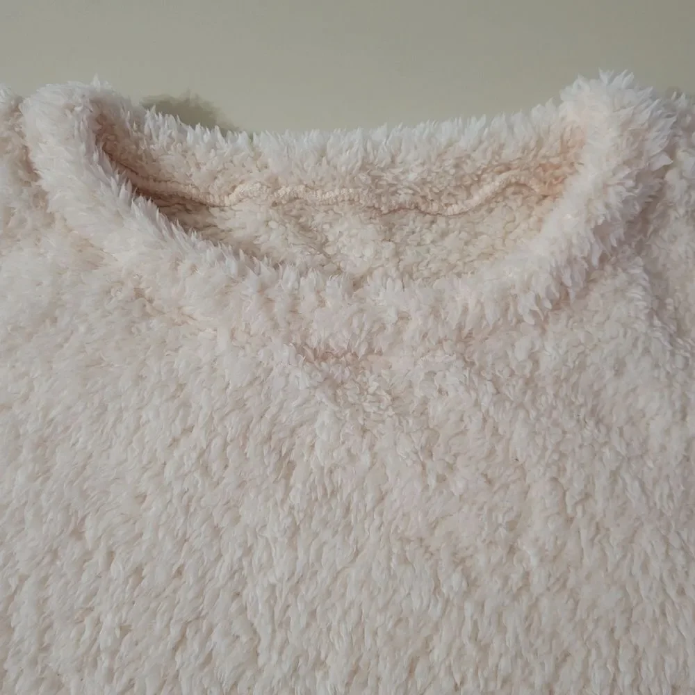 Cozy Cream Fuzzy Cropped Long Sleeve Pullover Top